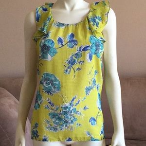 NWT Zara lined sheer top ,yellow& blue  size large